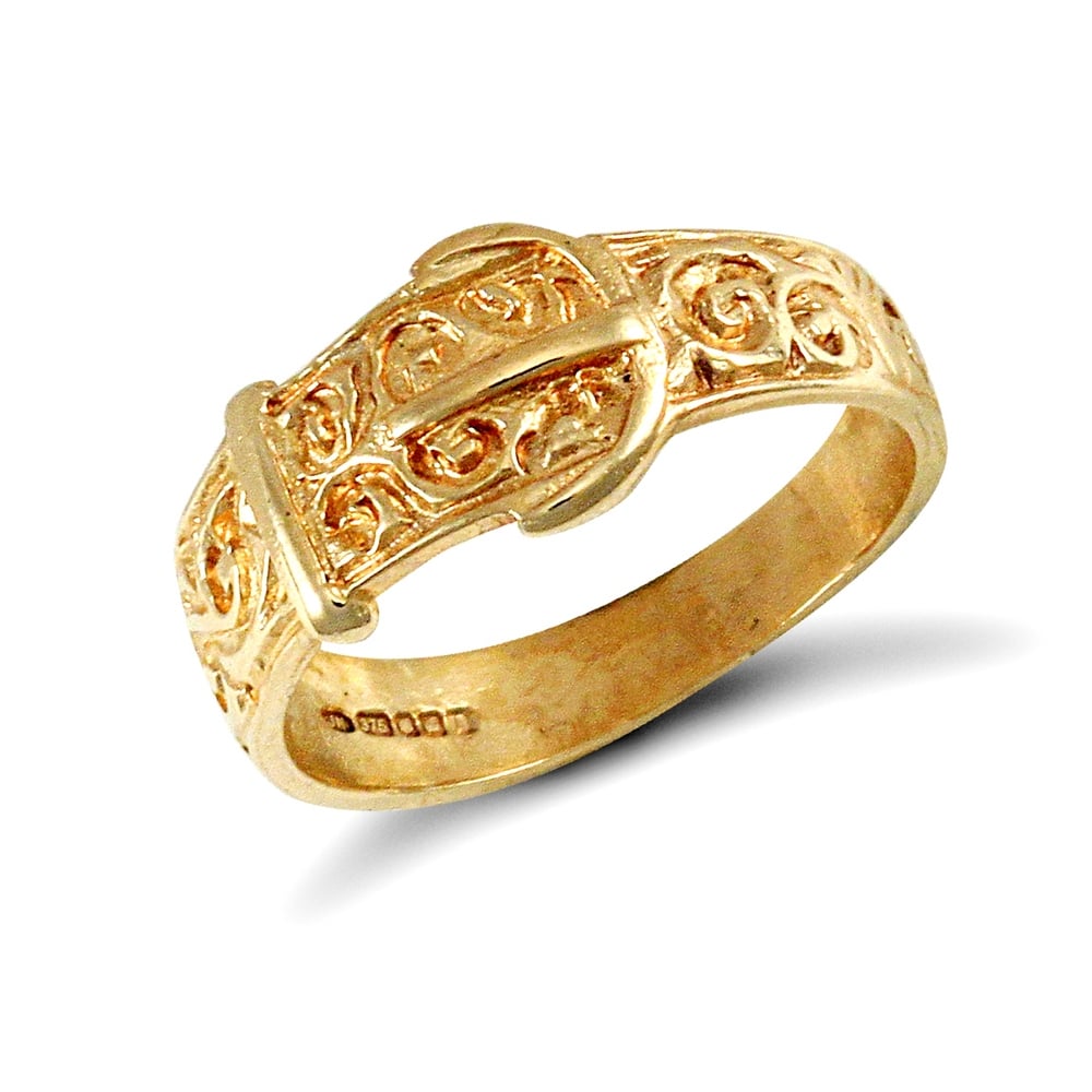 Kids Solid 9ct Yellow Gold Carved Buckle Baby Ring