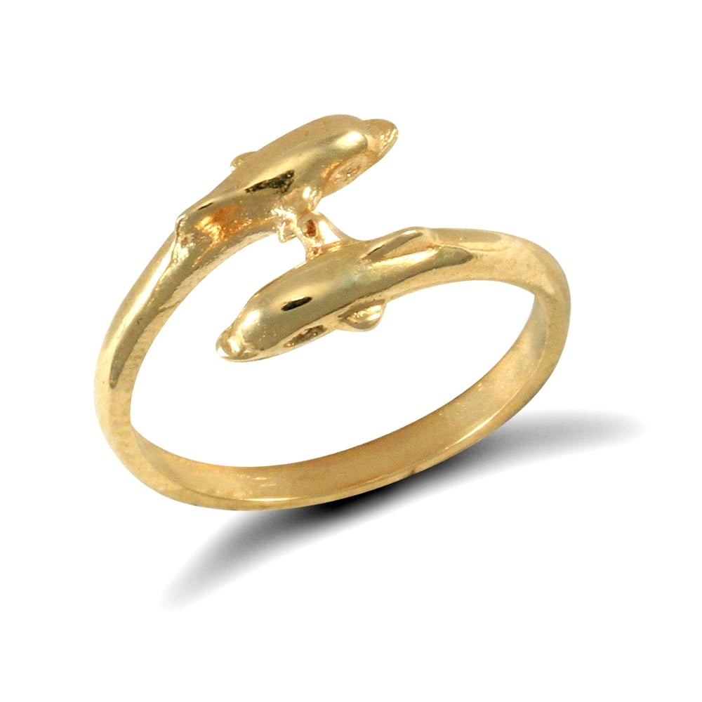 Girls Solid 9ct Yellow Gold Double Dolphin Crossover Torque Baby Ring