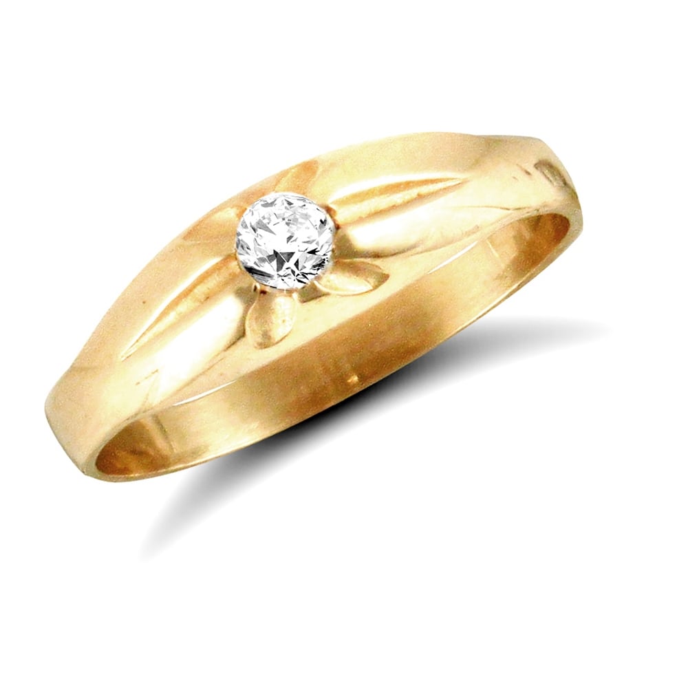 Kids Solid 9ct Yellow Gold White Round Brilliant Cubic Zirconia Gypsy Solitaire Baby Ring