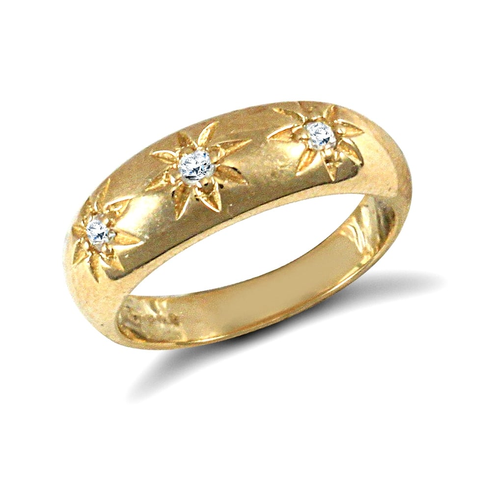 Kids Solid 9ct Yellow Gold White Round Brilliant Cubic Zirconia Gypsy Trilogy Baby Ring