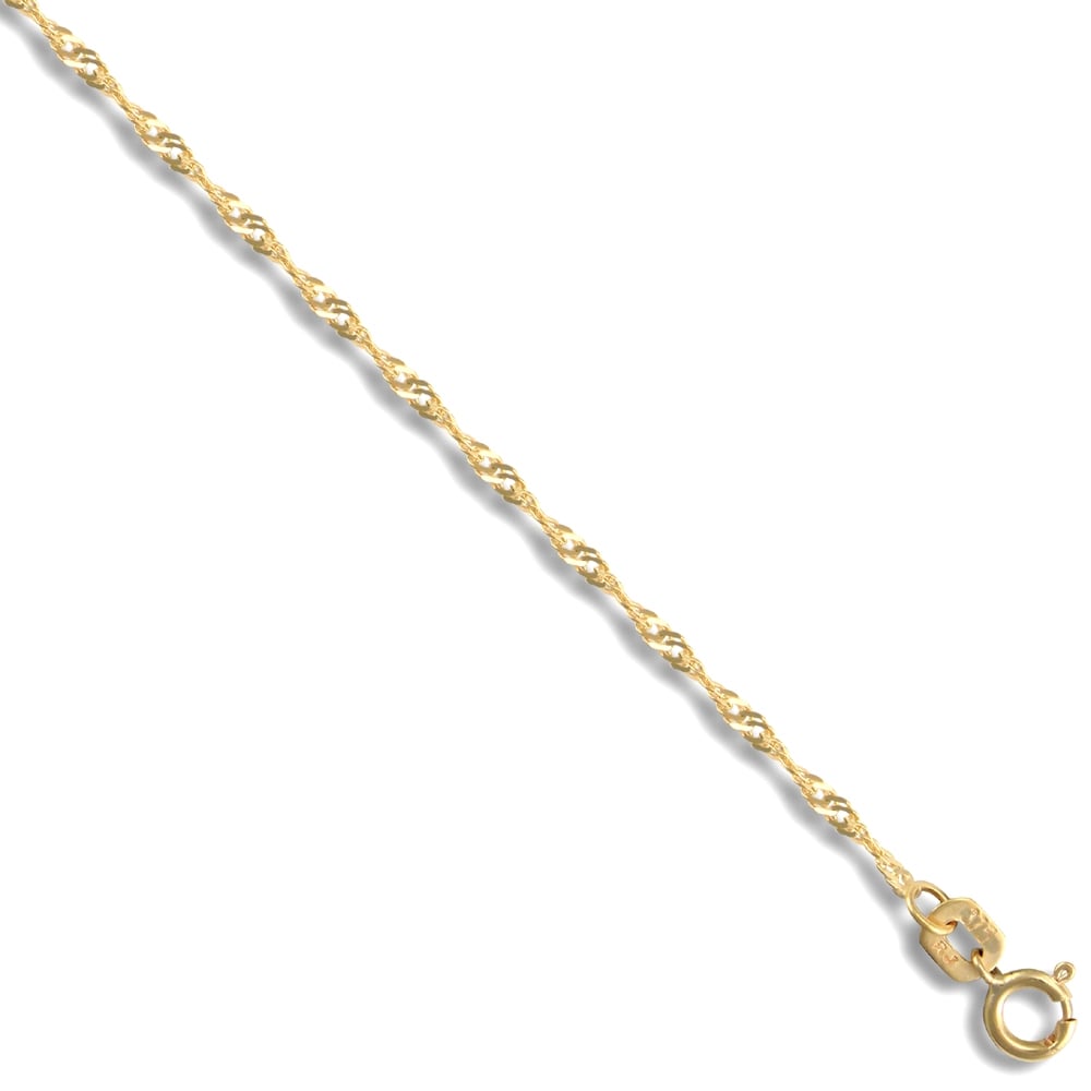 Ladies Solid 9ct Yellow Gold Sparkling Singapore 1.5mm Gauge Pendant Chain Necklace