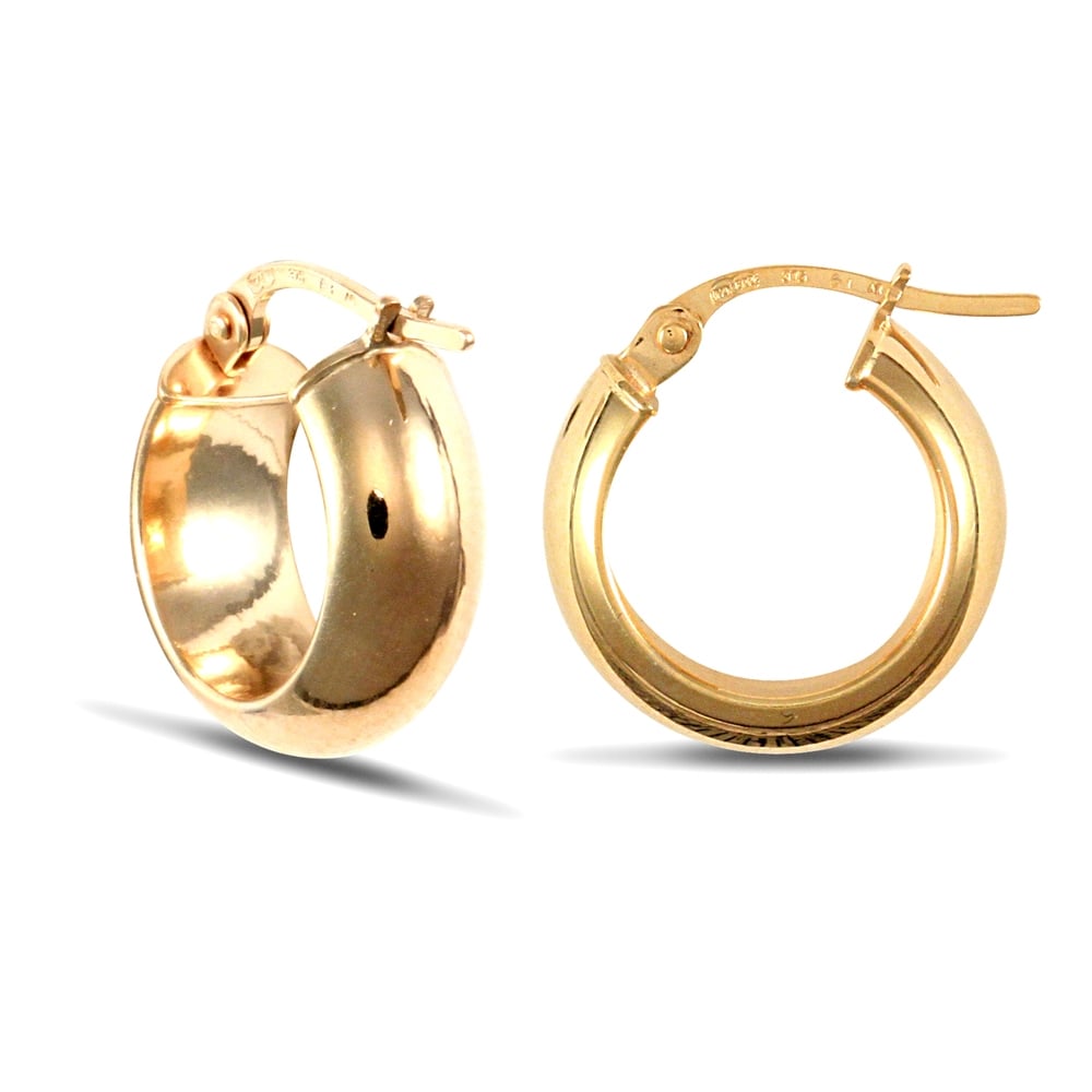 Ladies 9ct Yellow Gold D-Shape Wedding Band Style 6mm Hoop Earrings 14mm