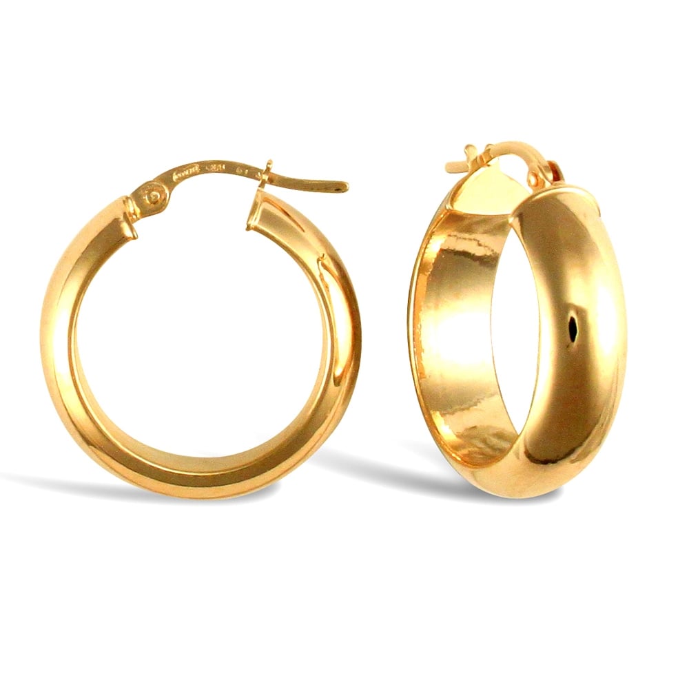 Ladies 9ct Yellow Gold D-Shape Wedding Band Style 6mm Hoop Earrings 19mm
