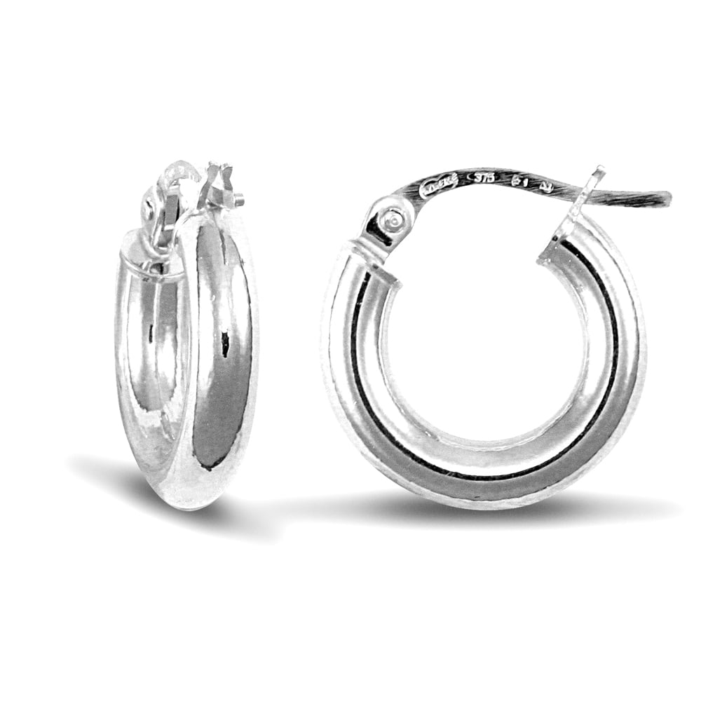 Ladies 9ct White Gold Polished 3mm Hoop Earrings 16mm