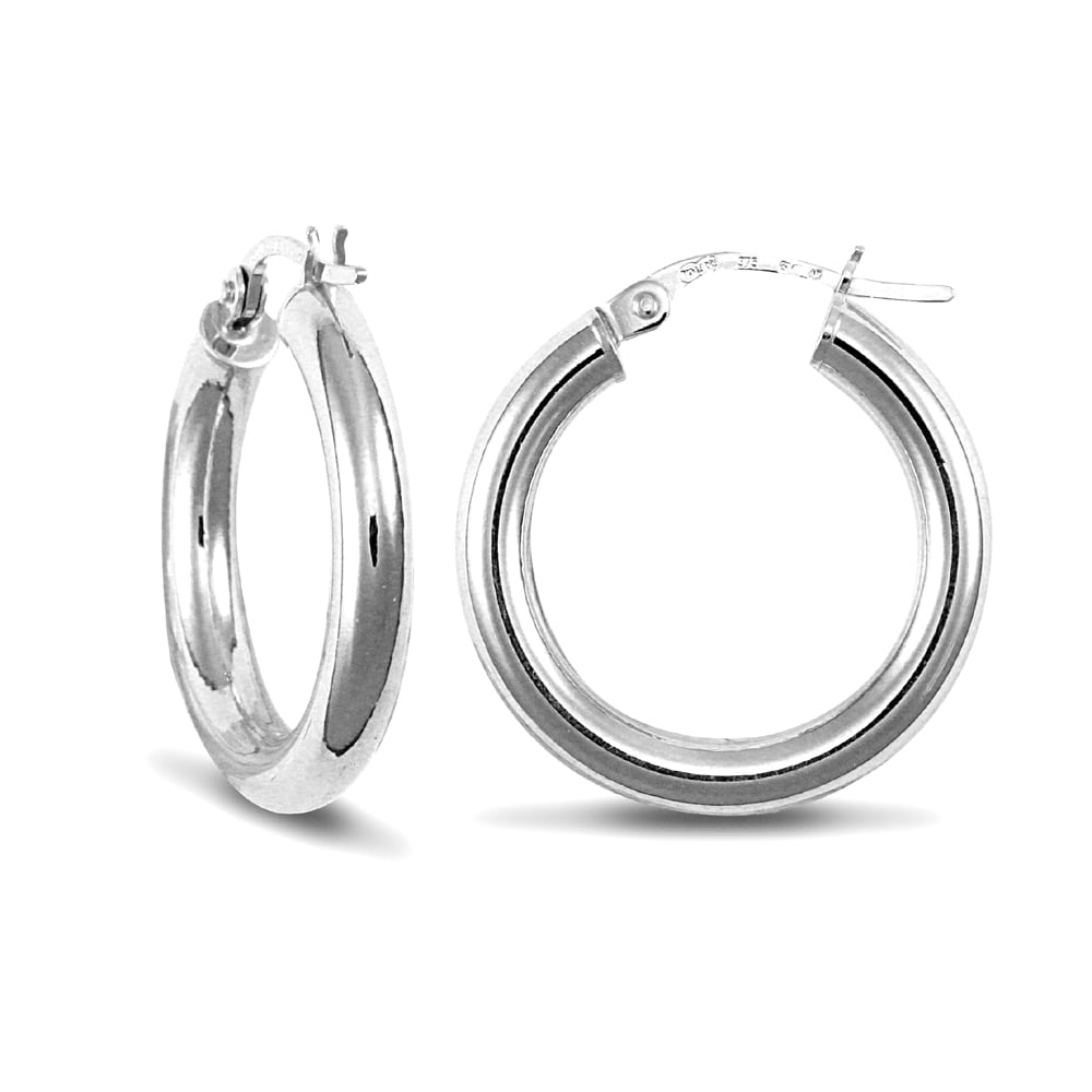 Ladies 9ct White Gold Polished 3mm Hoop Earrings 20mm