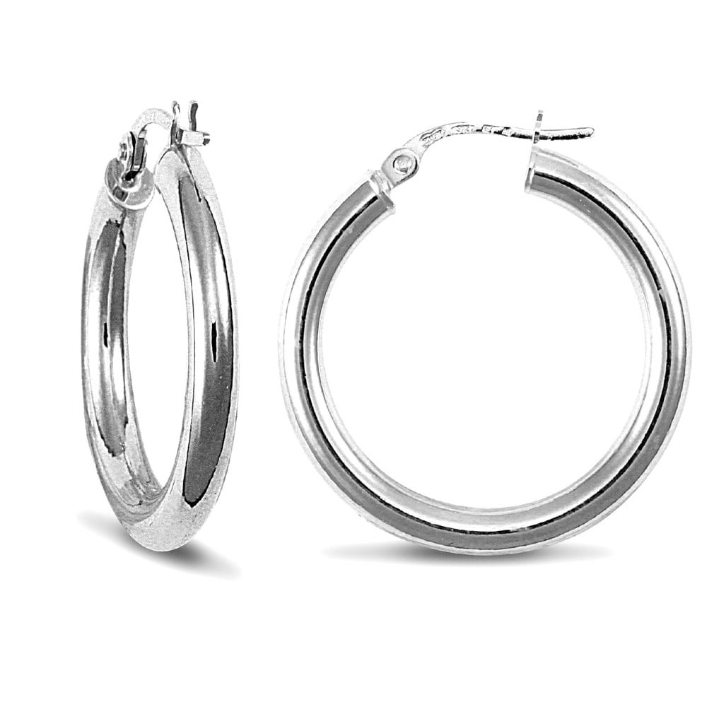 Ladies 9ct White Gold Polished 3mm Hoop Earrings 25mm