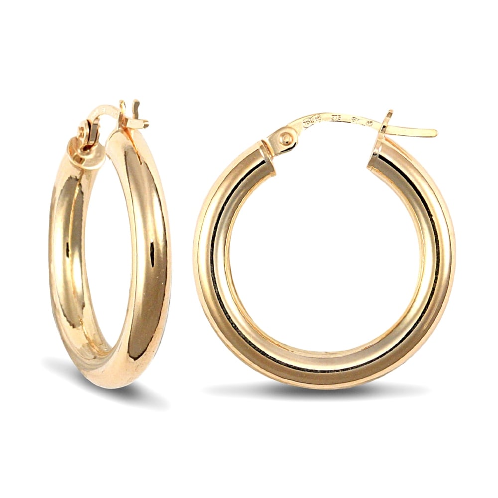 Ladies 9ct Yellow Gold Polished 3mm Hoop Earrings 20mm