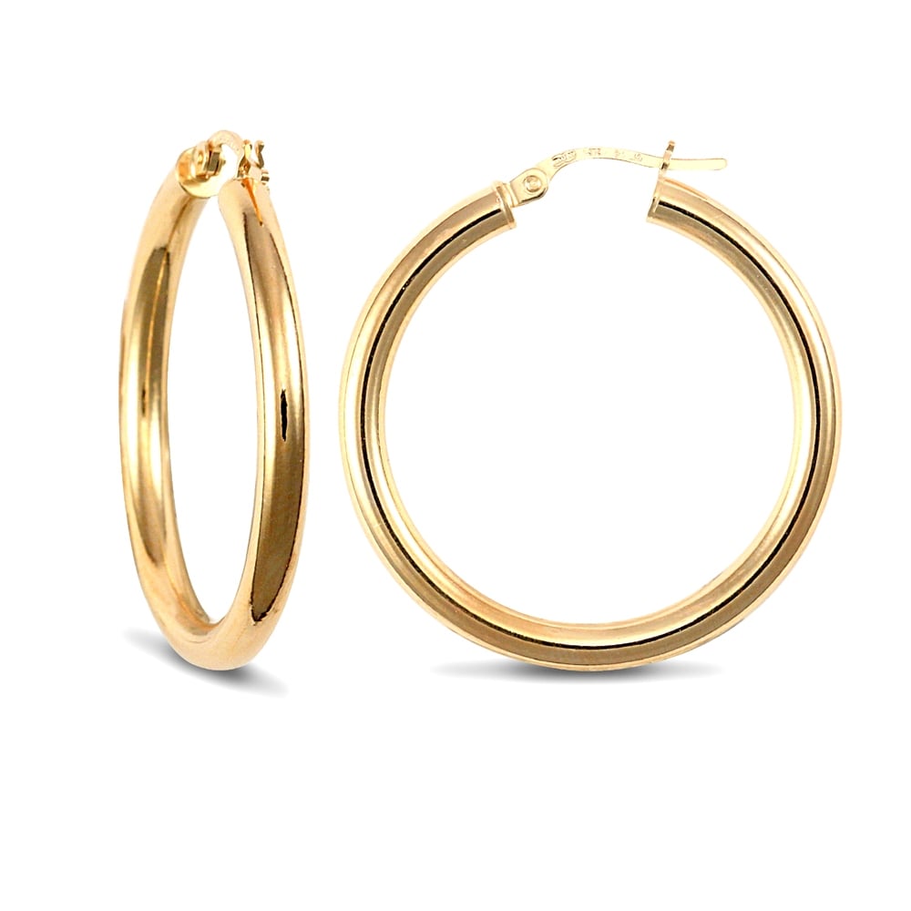 Ladies 9ct Yellow Gold Polished 3mm Hoop Earrings 30mm