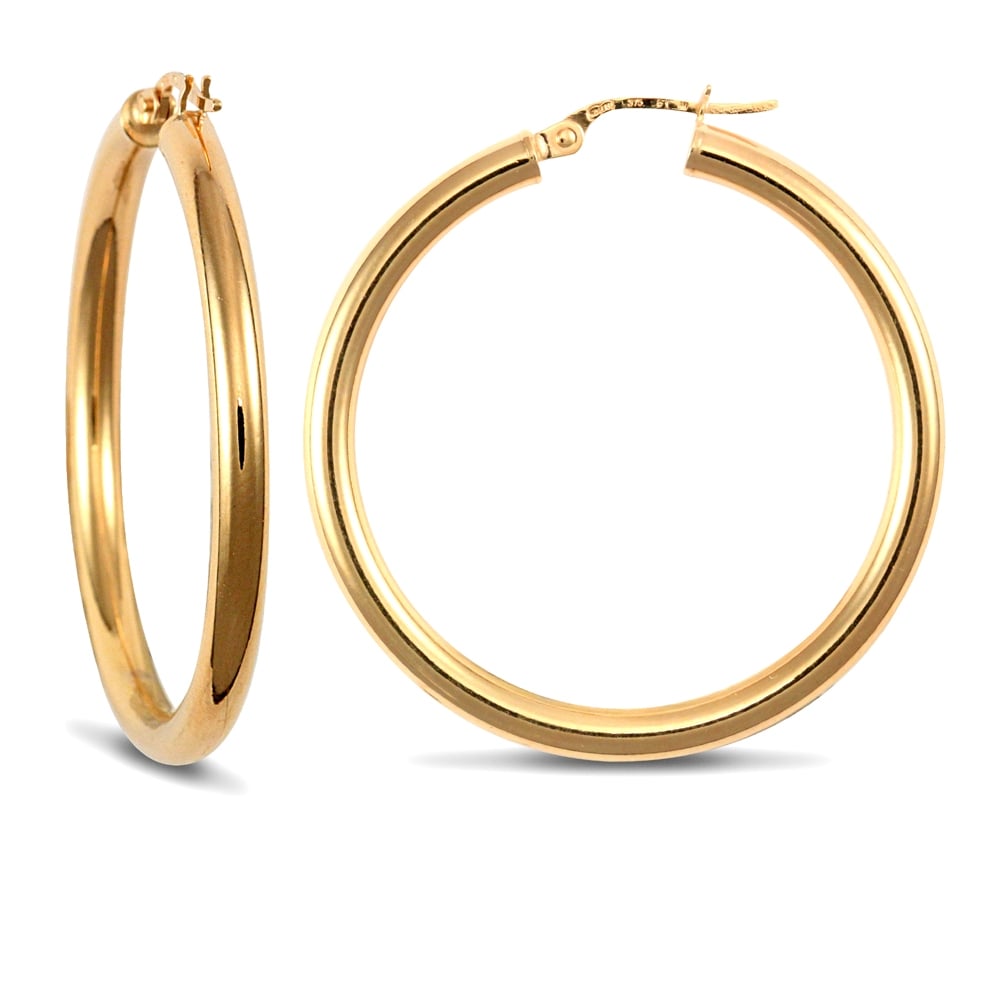 Ladies 9ct Yellow Gold Polished 3mm Hoop Earrings 35mm