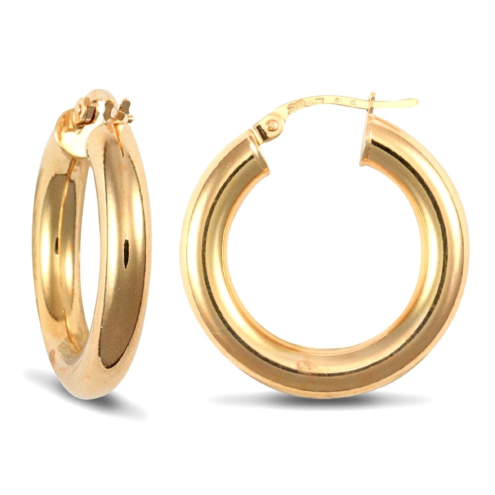 Ladies 9ct Yellow Gold Polished 4mm Hoop Earrings 23mm