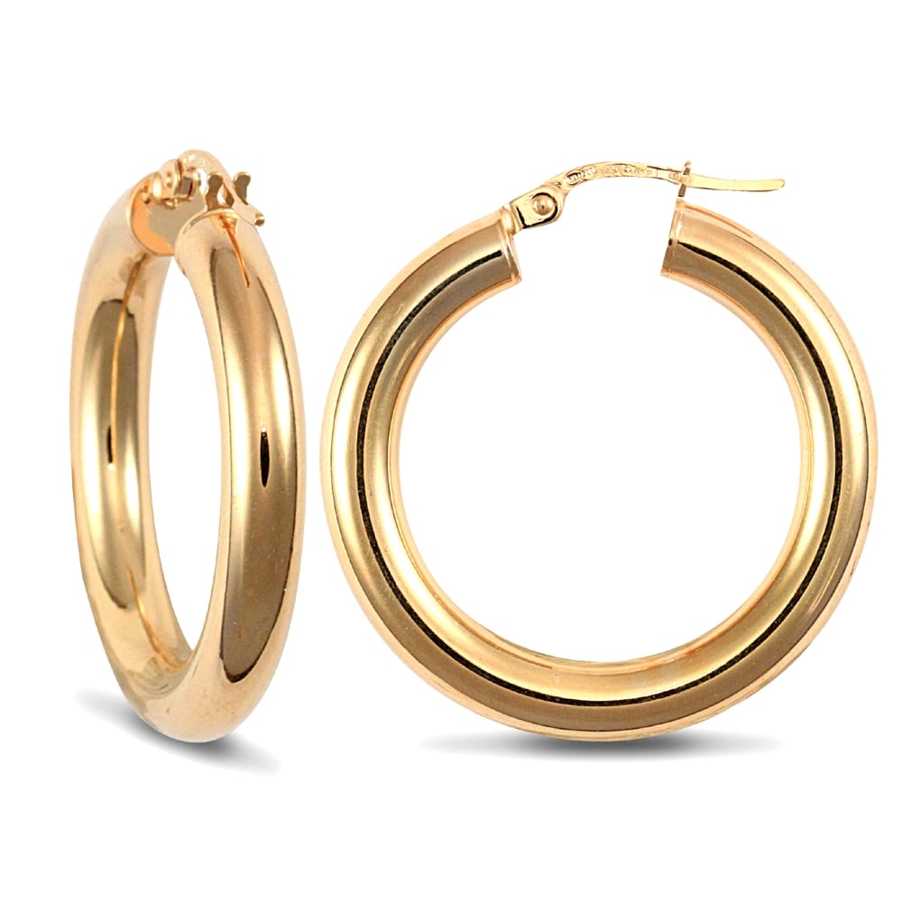 Ladies 9ct Yellow Gold Polished 4mm Hoop Earrings 27mm