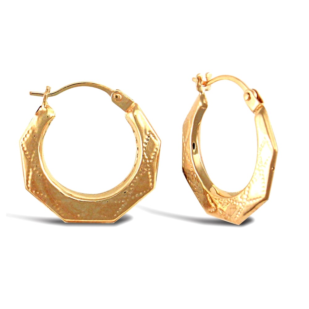 Ladies 9ct Yellow Gold Diamond Pattern Creole Earrings