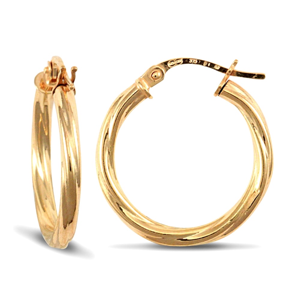 Ladies 9ct Yellow Gold Twisted 2.5mm Hoop Earrings 20mm