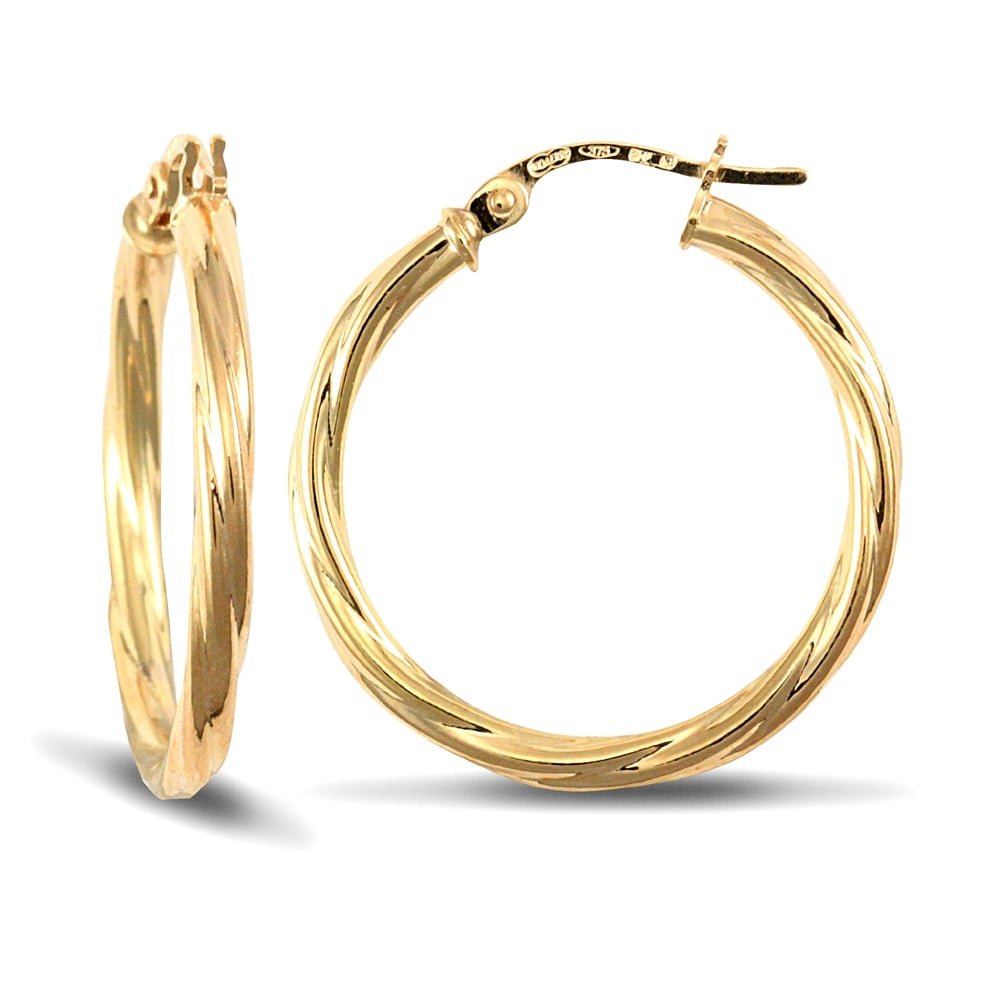 Ladies 9ct Yellow Gold Twisted 2.5mm Hoop Earrings 25mm