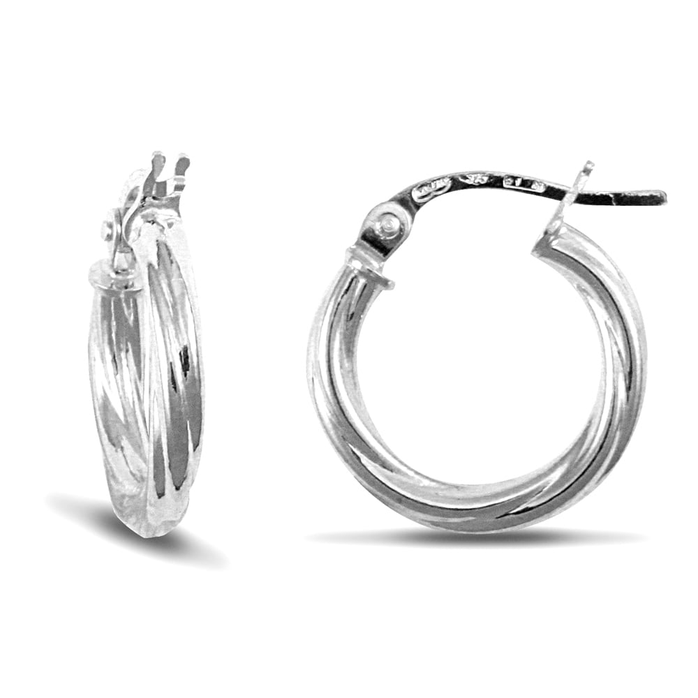 Ladies 9ct White Gold Twisted 2.5mm Hoop Earrings 13mm