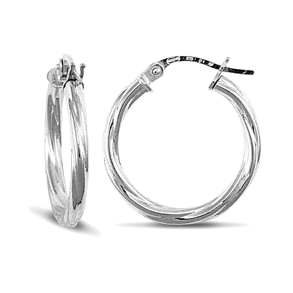 Ladies 9ct White Gold Twisted 2.5mm Hoop Earrings 20mm