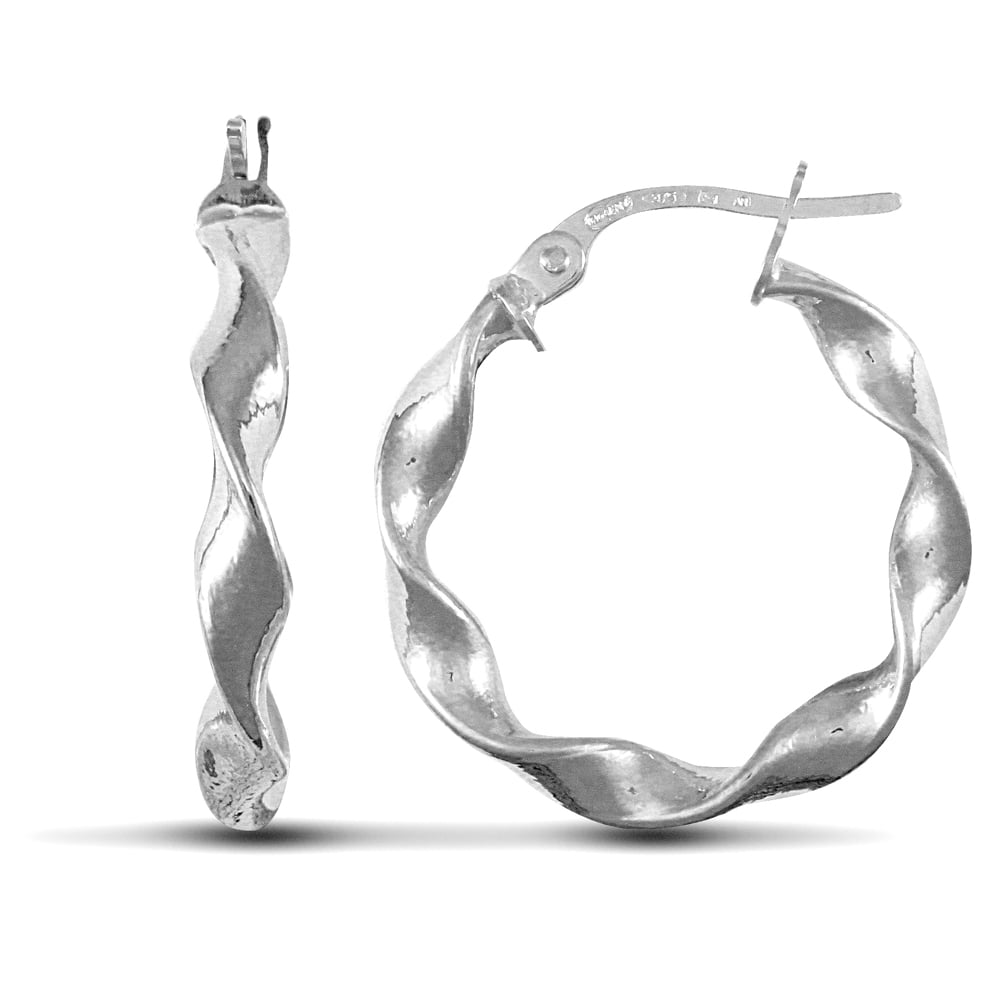 Ladies 9ct White Gold Candy Twist 3mm Hoop Earrings 20mm