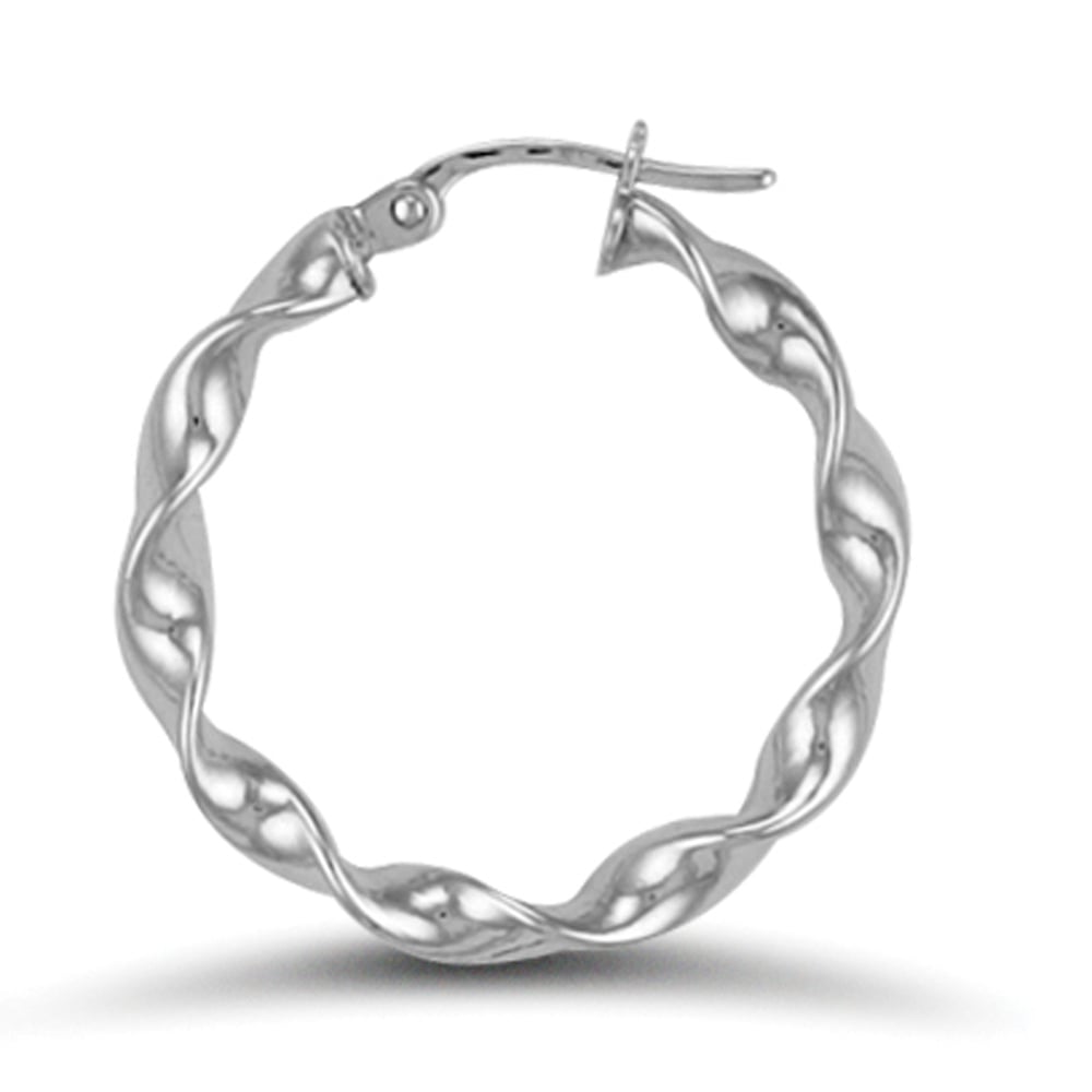 Ladies 9ct White Gold Candy Twist 3mm Hoop Earrings 25mm