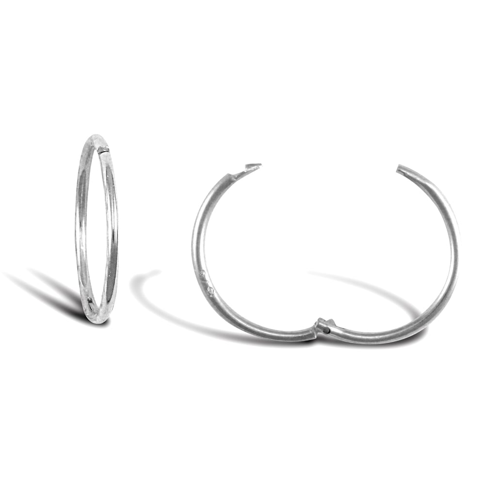 Solid 9ct White Gold Hinged Sleeper 1mm Hoop Earrings 13mm