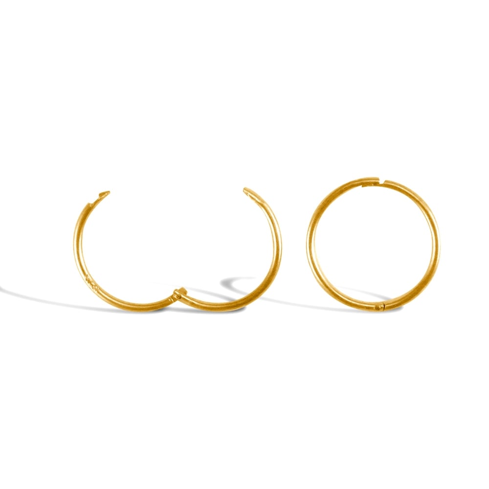 Solid 9ct Yellow Gold Hinged Sleeper 1mm Hoop Earrings 13mm