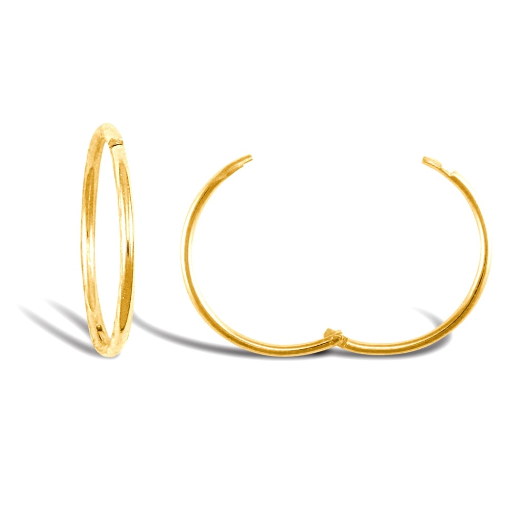 Solid 9ct Yellow Gold Hinged Sleeper 1mm Hoop Earrings 16mm