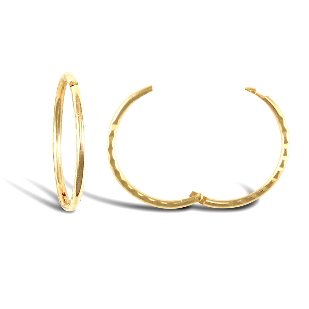 Solid 9ct Yellow Gold Diamond Cut Hinged Sleeper 1mm Hoop Earrings 16mm