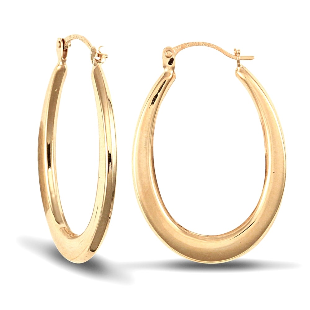 Ladies 9ct Yellow Gold Flat Oval Creole Earrings