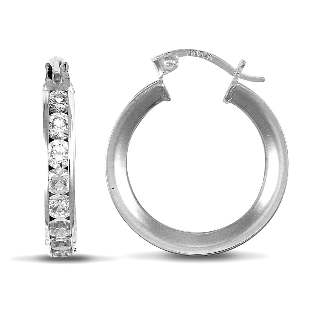 Ladies 9ct White Gold White Round Brilliant Cubic Zirconia Eternity 4mm Hoop Earrings 17mm
