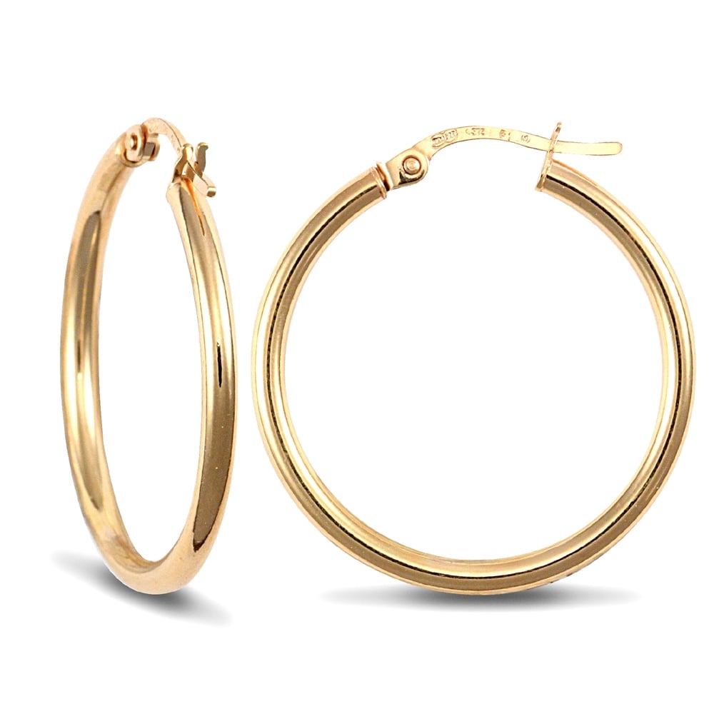 Ladies 9ct Yellow Gold Polished 2mm Hoop Earrings 25mm