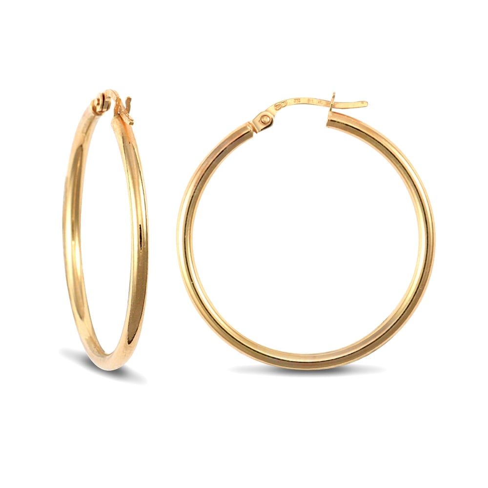 Ladies 9ct Yellow Gold Polished 2mm Hoop Earrings 30mm