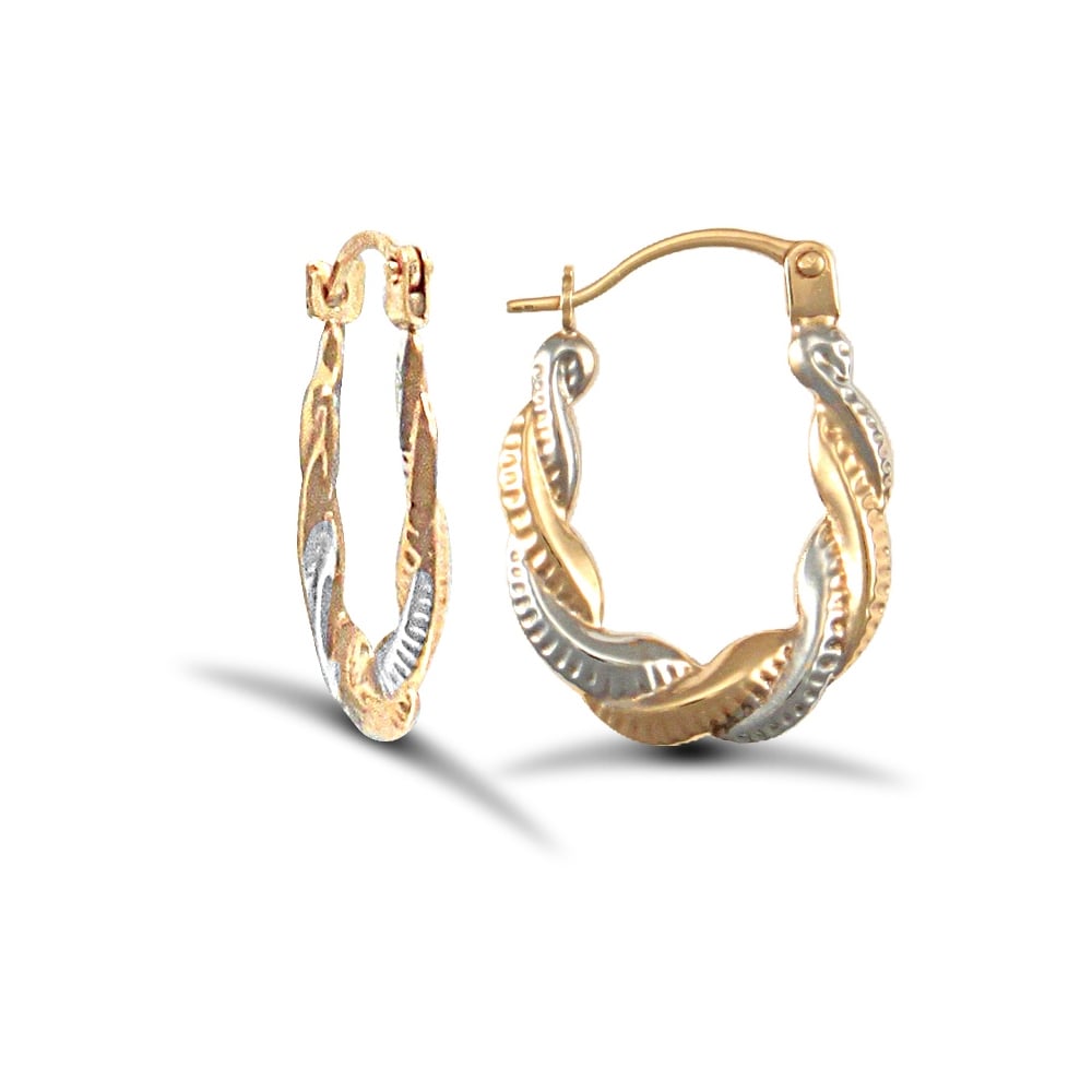 Ladies 9ct Yellow and White Gold Twisted Platted Creole Earrings