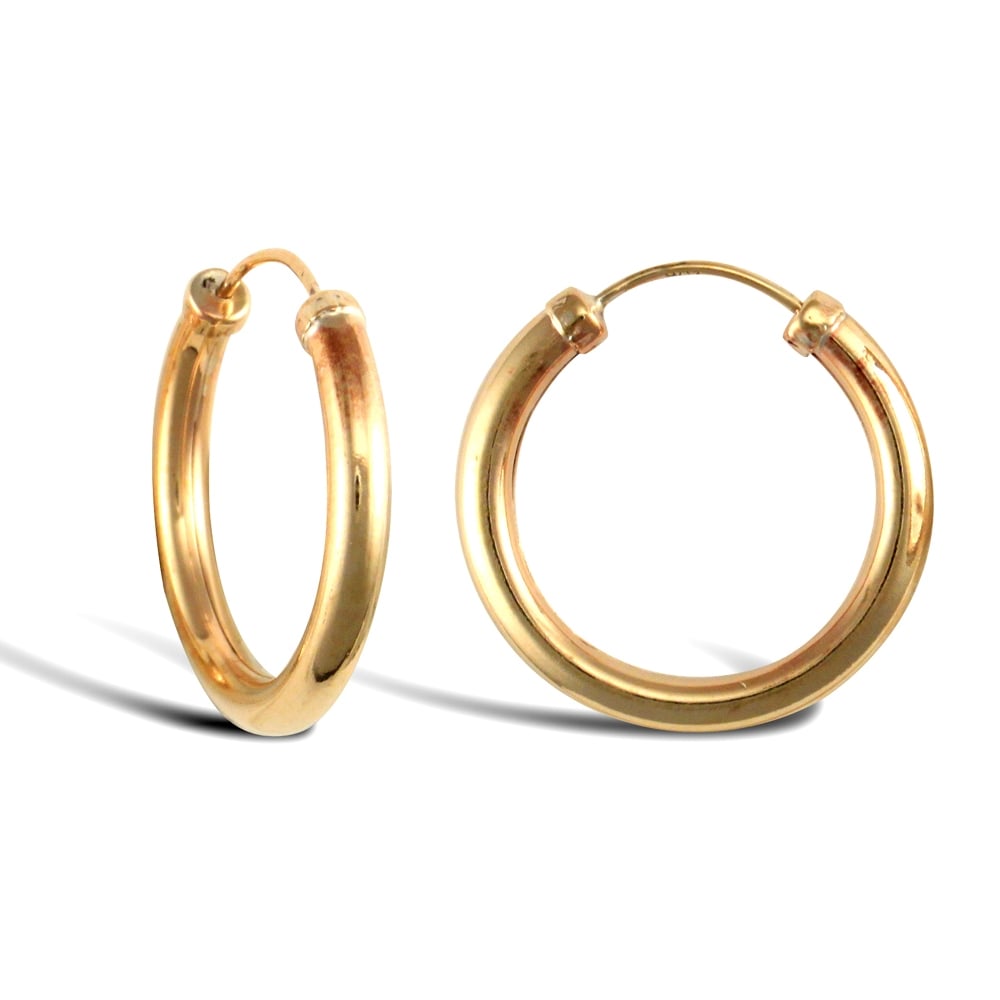 Ladies 9ct Yellow Gold Capped Sleeper 2.5mm Hoop Earrings 18mm
