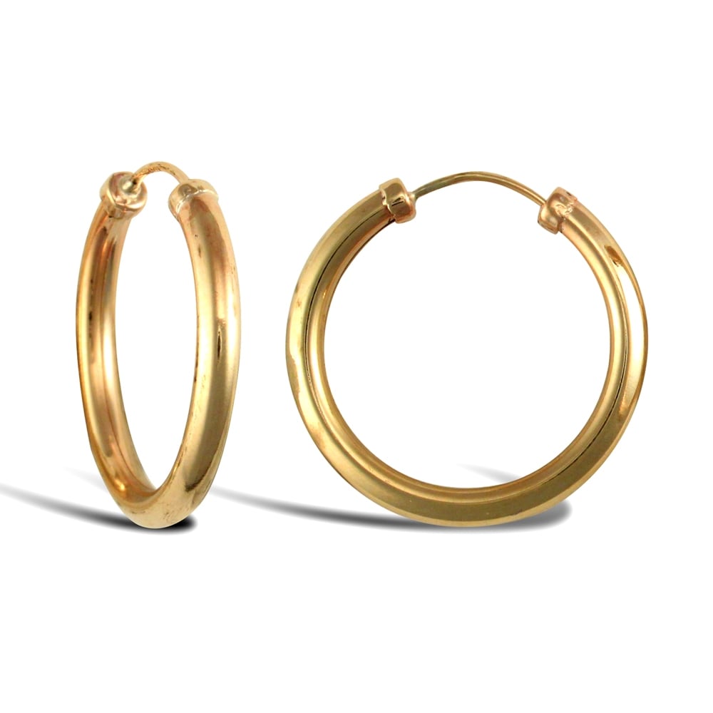 Ladies 9ct Yellow Gold Capped Sleeper 2.5mm Hoop Earrings 20mm