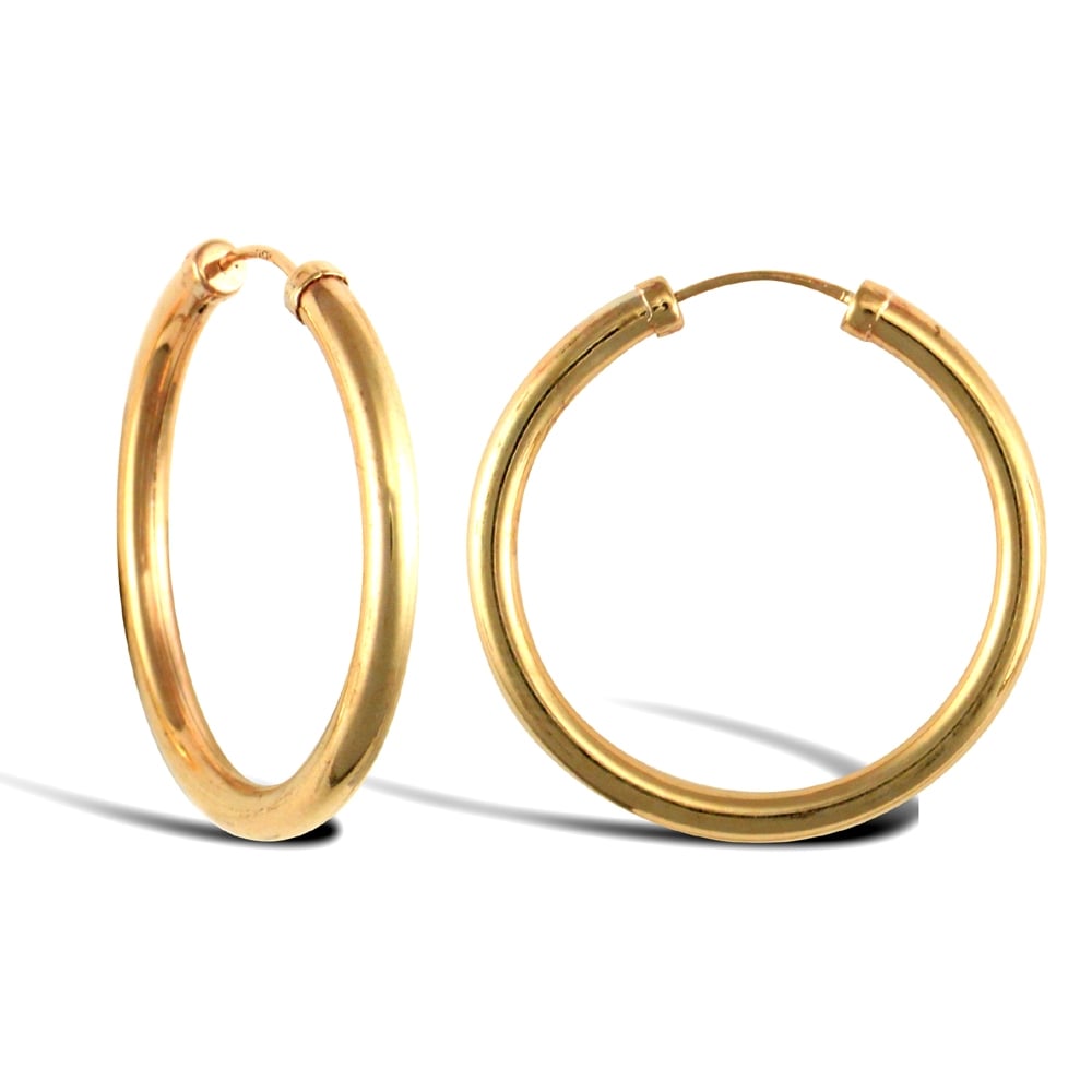 Ladies 9ct Yellow Gold Capped Sleeper 2.5mm Hoop Earrings 25mm BF