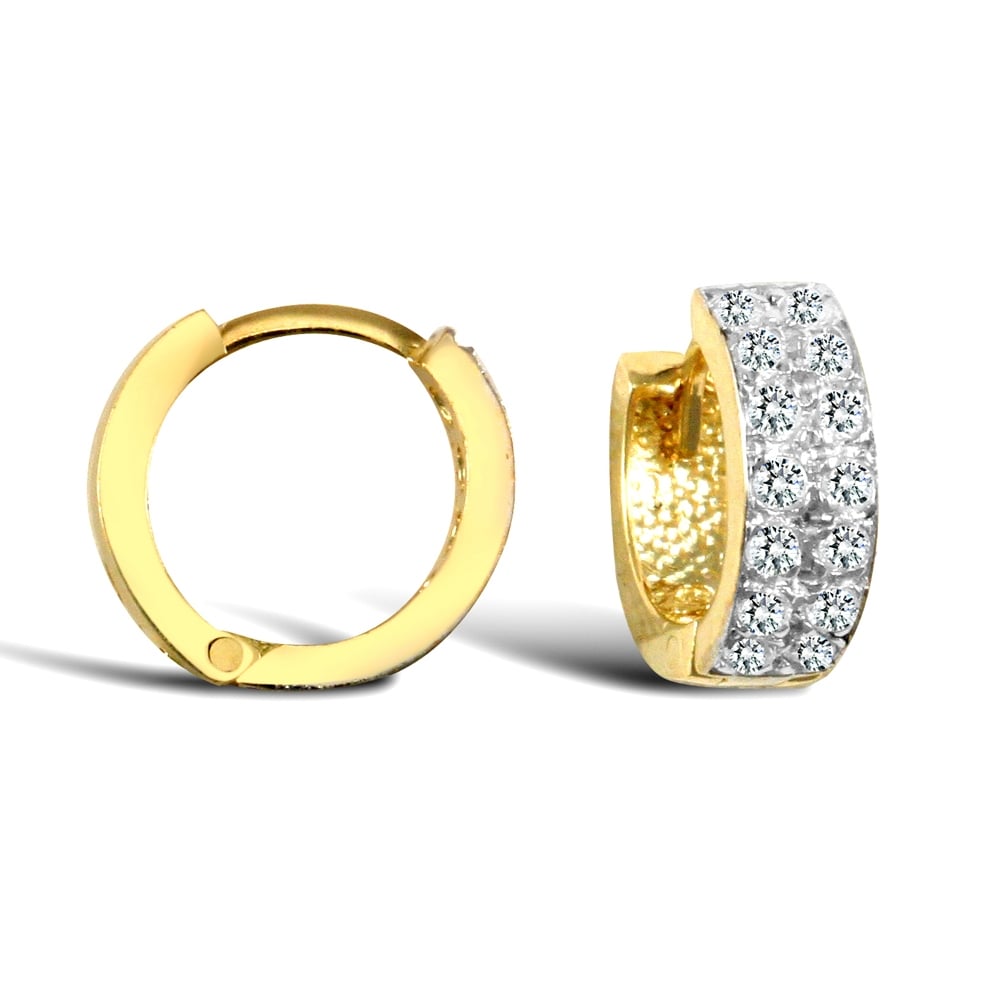 Ladies Solid 9ct Yellow Gold White Round Brilliant Cubic Zirconia 2 Row Eternity 4mm Huggie Hoop Earrings 11mm