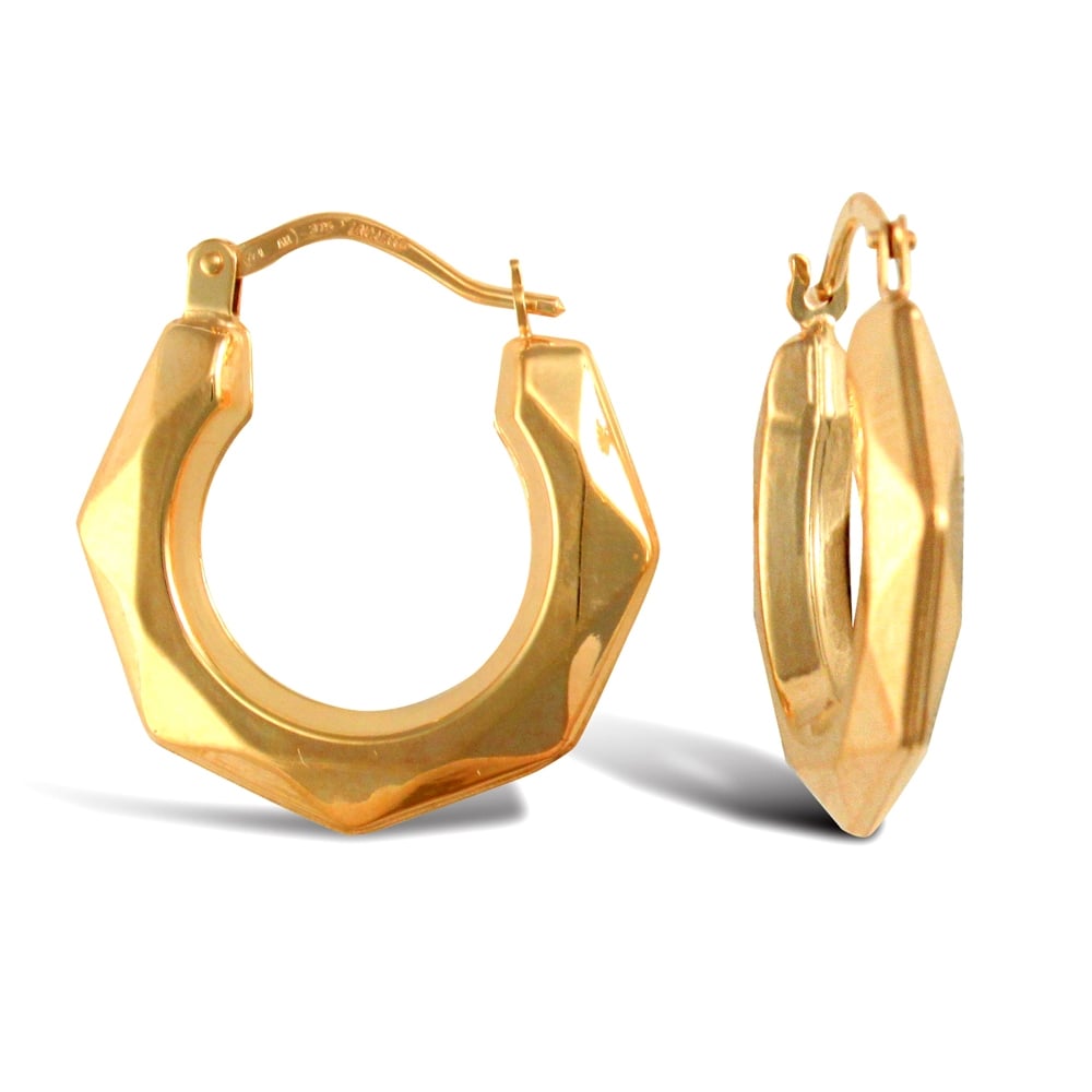 Ladies 9ct Yellow Gold Faceted Donut Creole Earrings