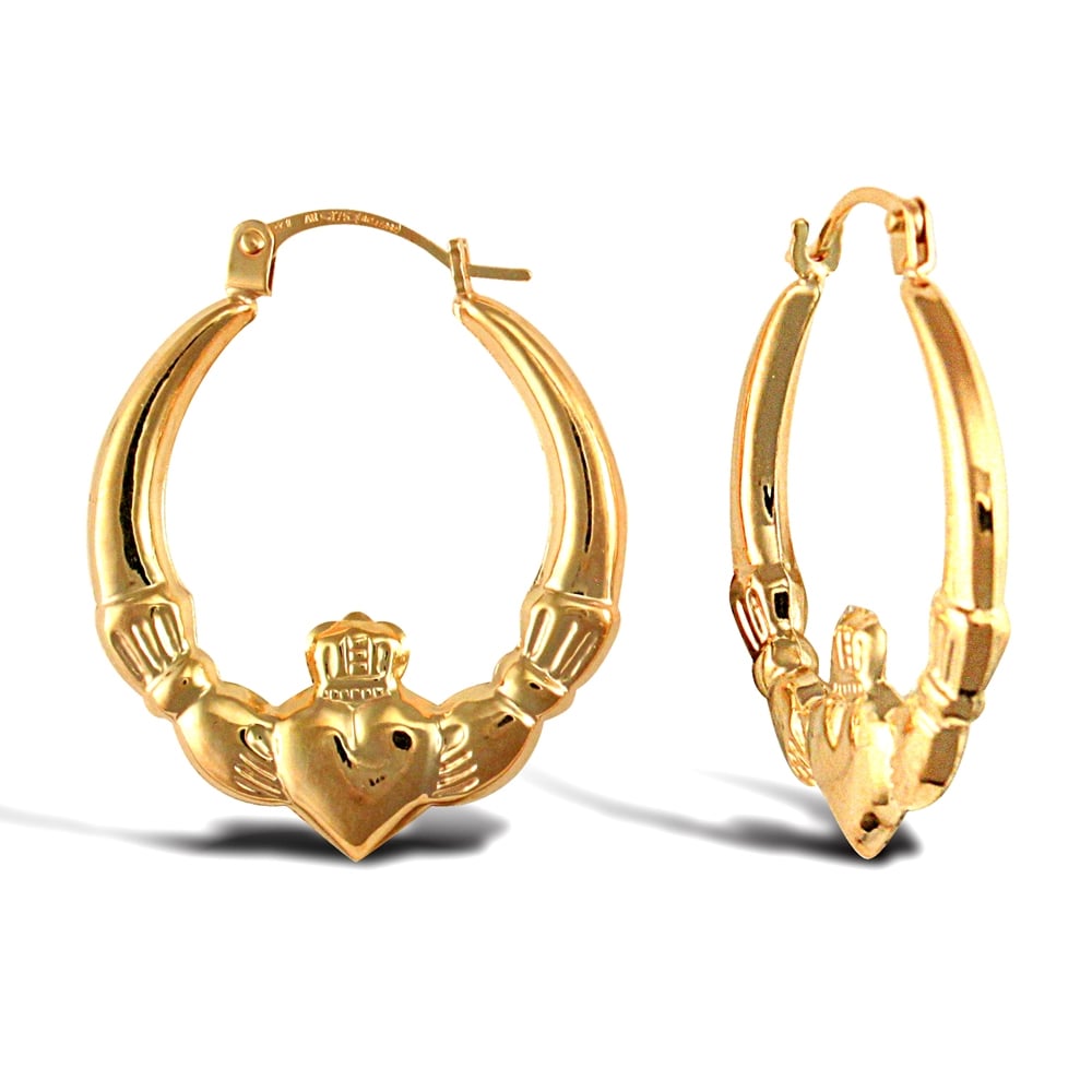 Ladies 9ct Yellow Gold Claddagh (Chladaigh) Creole Earrings