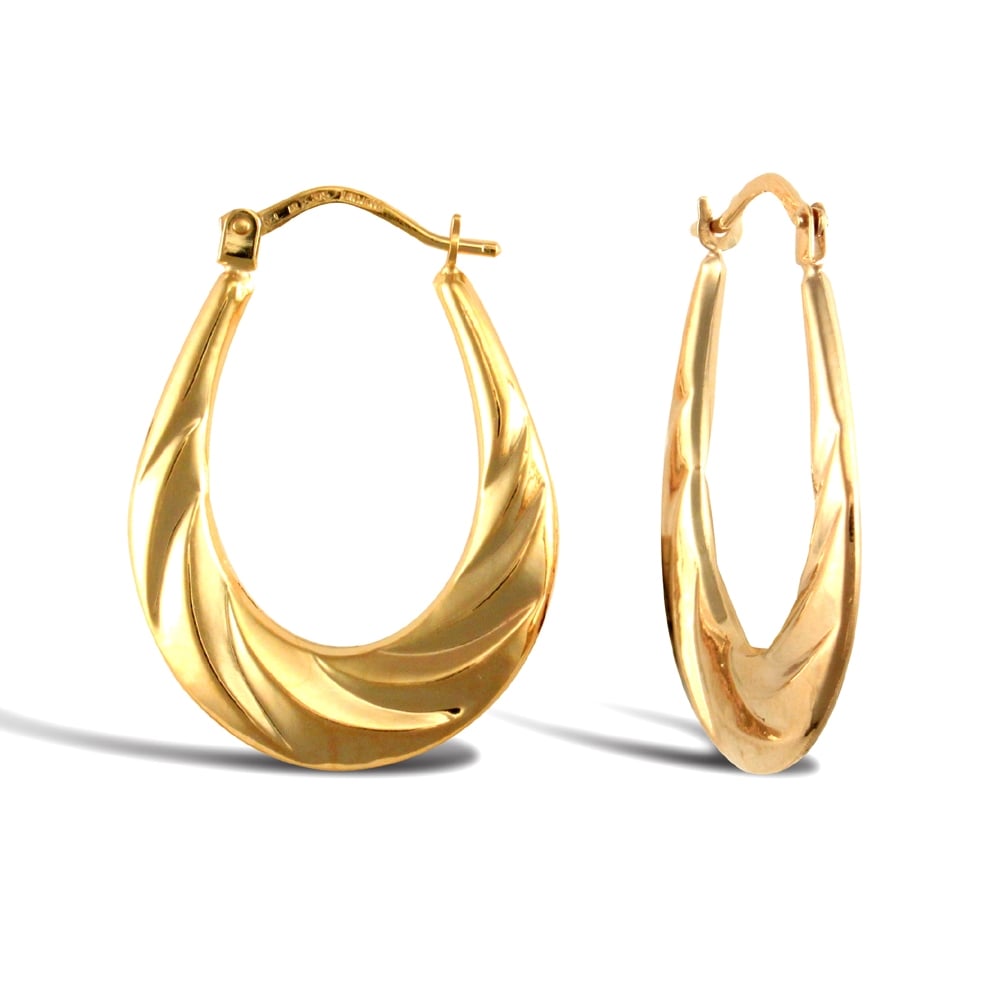 Ladies 9ct Yellow Gold Tear Drop Twisted Creole Earrings
