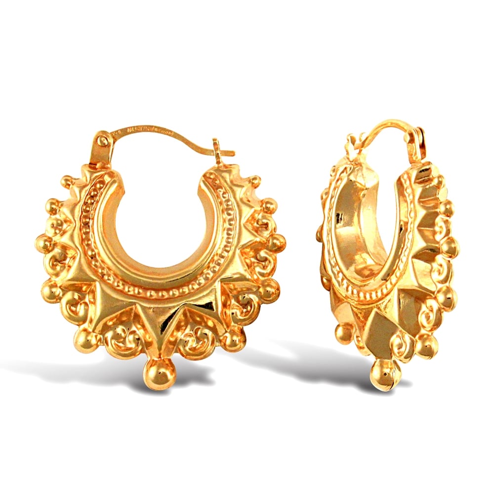 Ladies 9ct Yellow Gold Victorian Spike Hoop Creole Earrings