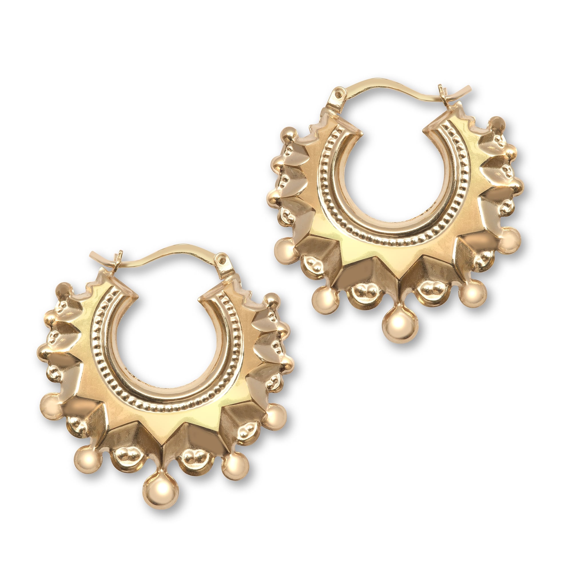 9ct Yellow Round Spiked Creole Earrings