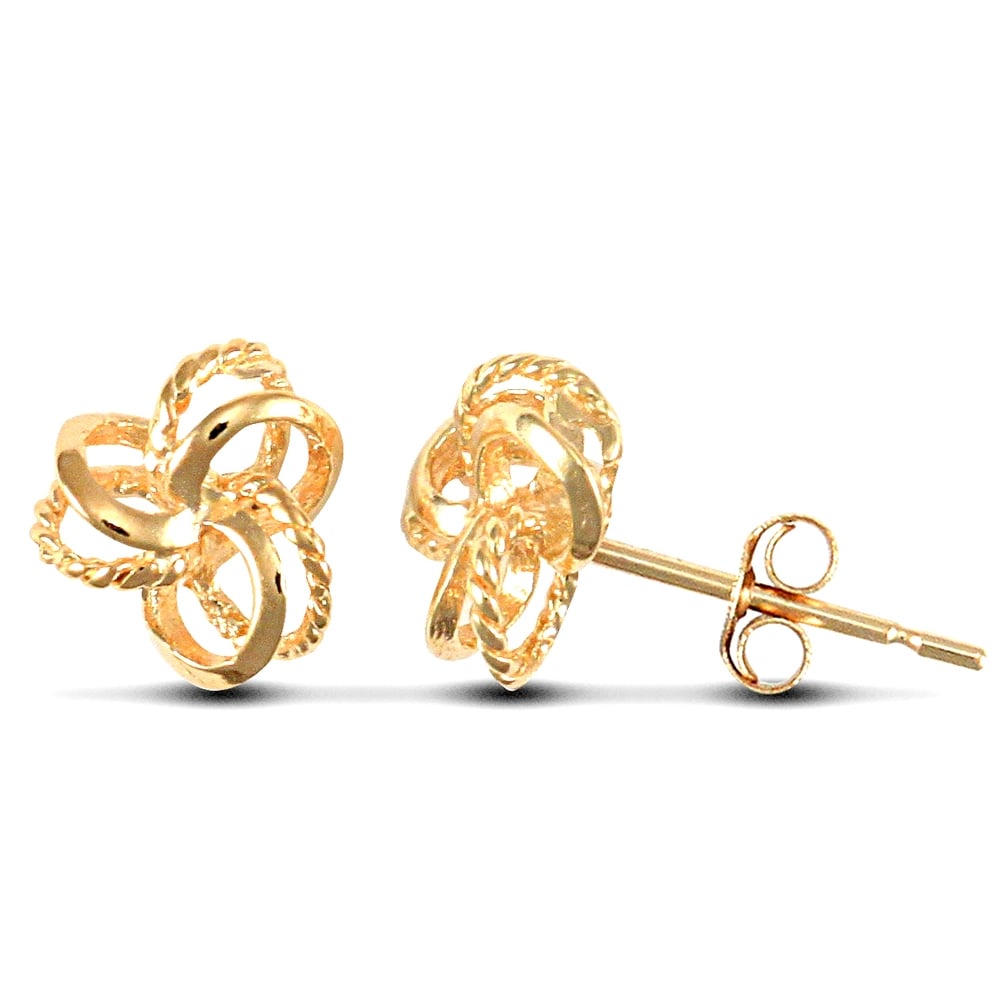 Ladies 9ct Yellow Gold Trinity Double Love Knot Stud Earrings