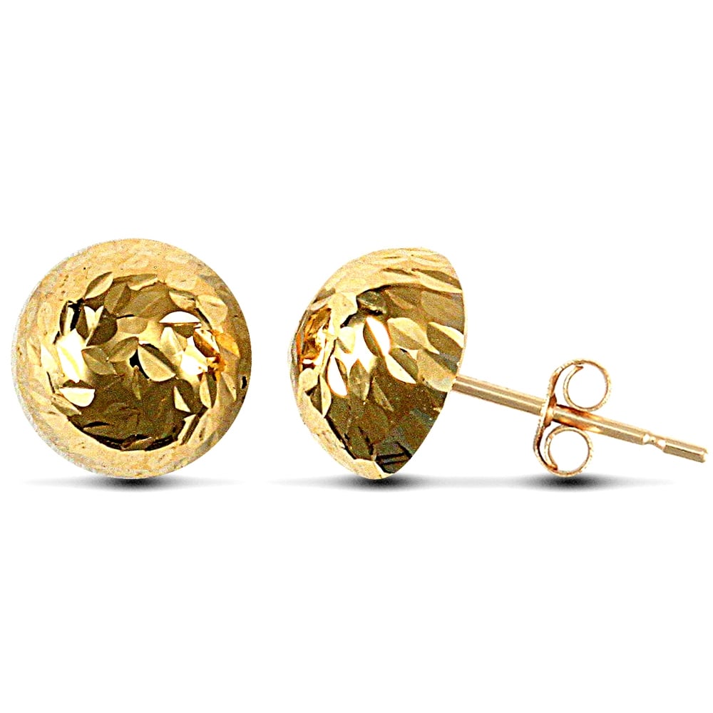 Ladies 9ct Yellow Gold Diamond Cut Half Ball Stud Earrings, 9mm