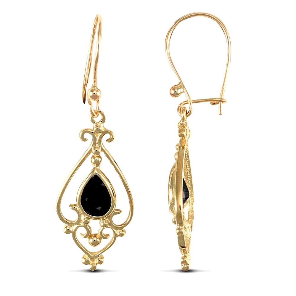 Ladies 9ct Yellow Gold Dark Pear Sapphire Tears of Joy Chandelier Drop Earrings