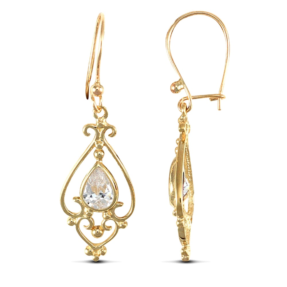 Ladies 9ct Yellow Gold White Pear Cubic Zirconia Tears of Joy Chandelier Drop Earrings