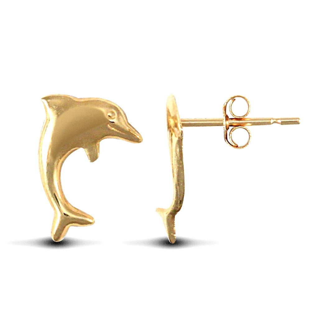 Ladies 9ct Yellow Gold Smiling Dolphin Stud Earrings