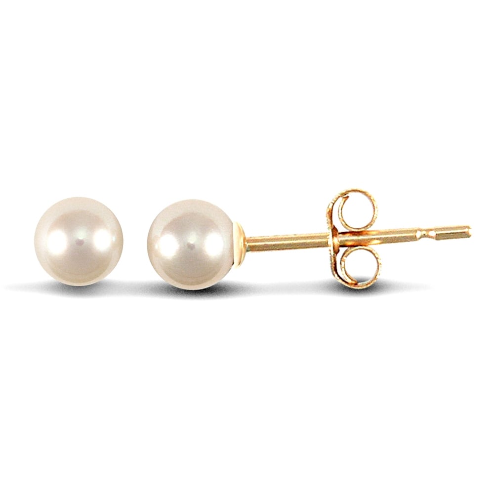 Ladies 9ct Yellow Gold Seawater Cultured Akoya Pearl Full Moon Stud Earrings 4-4.5mm