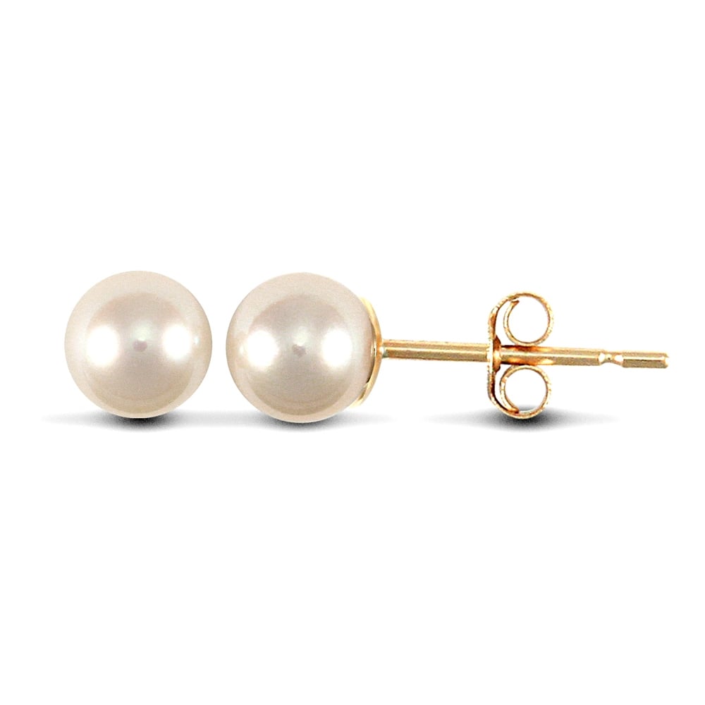 Ladies 9ct Yellow Gold Seawater Cultured Akoya Pearl Full Moon Stud Earrings 4.5-5mm