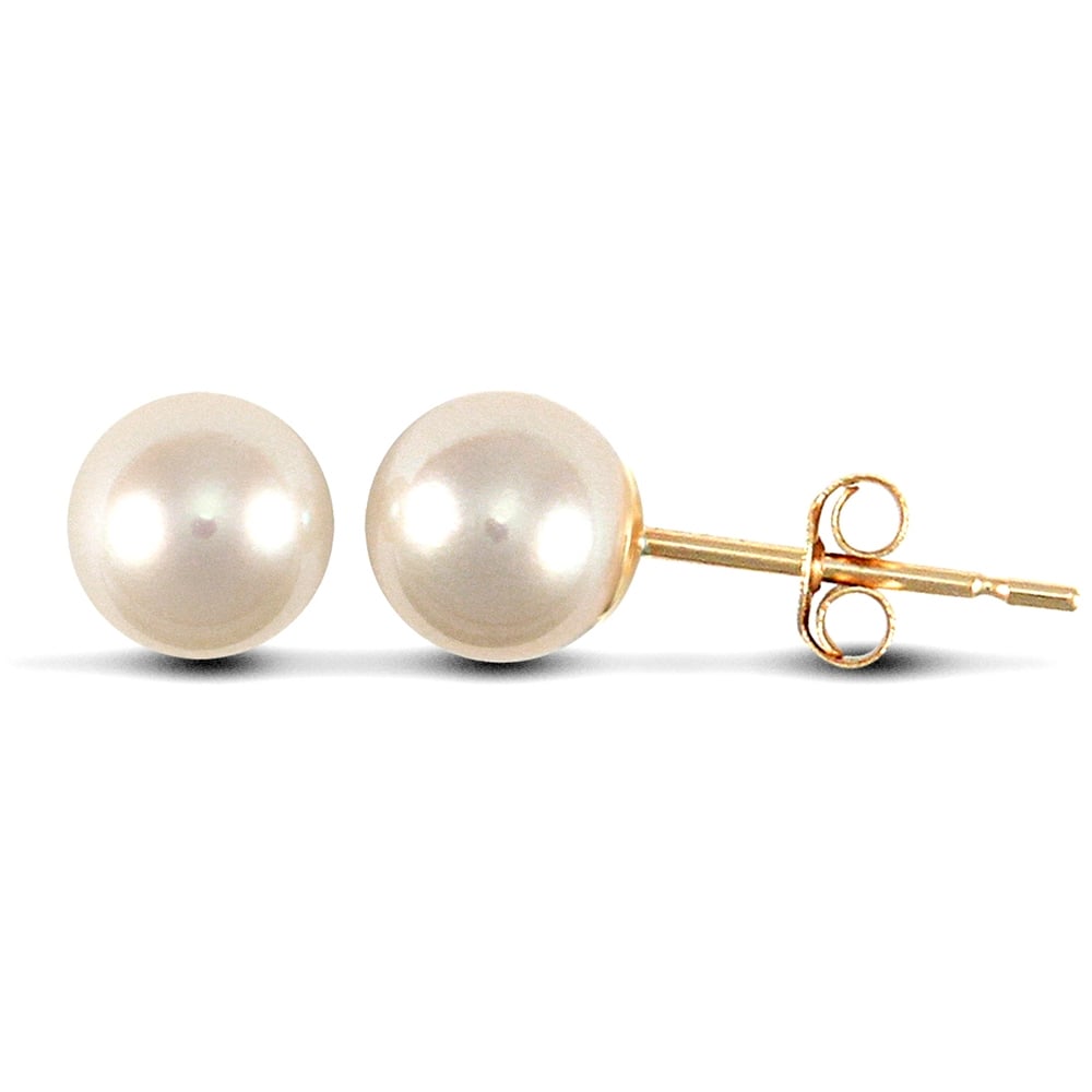 Ladies 9ct Yellow Gold Seawater Cultured Akoya Pearl Full Moon Stud Earrings 5.5-6mm