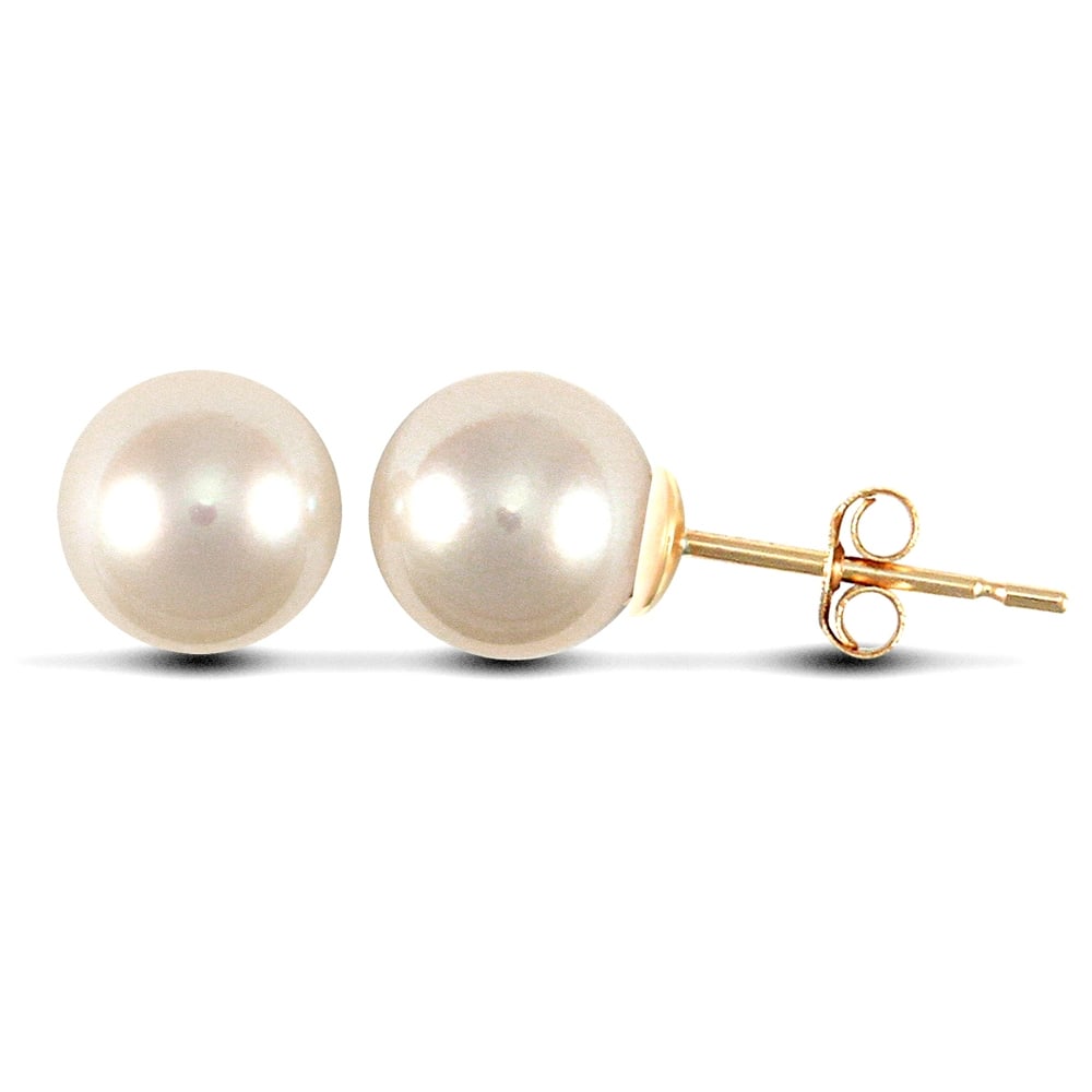 Ladies 9ct Yellow Gold Seawater Cultured Akoya Pearl Full Moon Stud Earrings 6.5-7mm