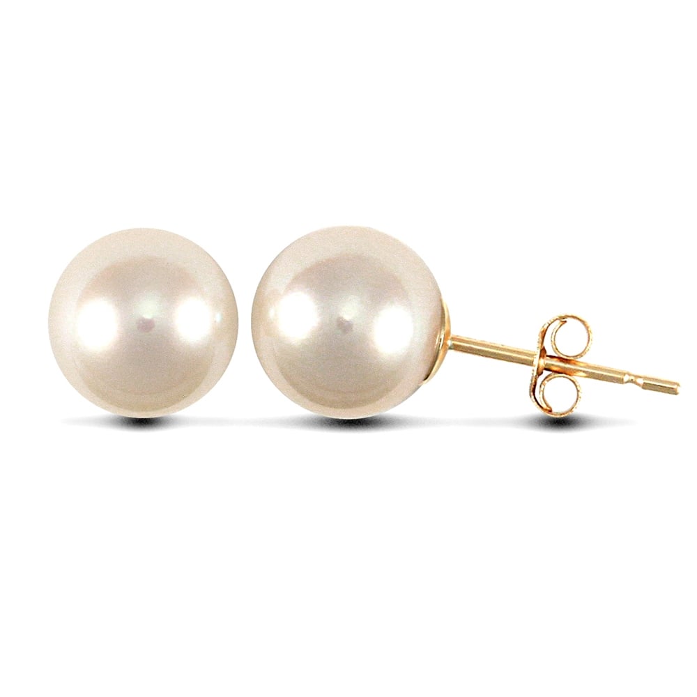 Ladies 9ct Yellow Gold Seawater Cultured Akoya Pearl Full Moon Stud Earrings 7.5-8mm